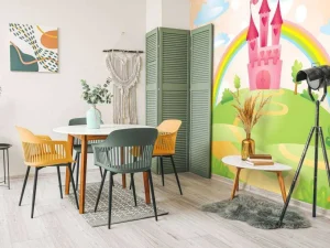 New Sprookjeskasteel met een regenboog fotobehang Kinderkamer