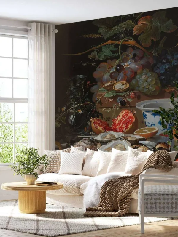 Online Stilleven met vruchten, oesters en een porseleinen kom fotobehang Keuken