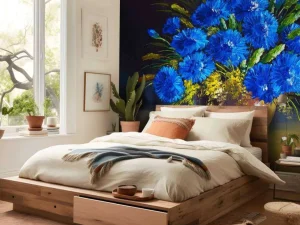 New Stilleven van een vaas met blauwe bloemen fotobehang Kunst & Design | Bloemen