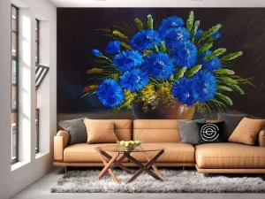 New Stilleven van een vaas met blauwe bloemen fotobehang Kunst & Design | Bloemen