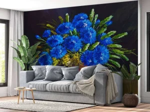 New Stilleven van een vaas met blauwe bloemen fotobehang Kunst & Design | Bloemen
