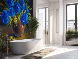 New Stilleven van een vaas met blauwe bloemen fotobehang Kunst & Design | Bloemen