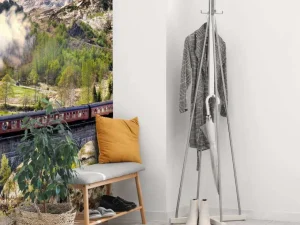 New Stoomtrein door een prachtig landschap in Schotland fotobehang Transport