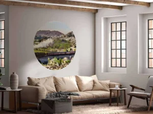 New Stoomtrein door een prachtig landschap in Schotland fotobehang Transport