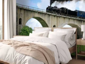 Fashion Stoomtrein op een viaduct fotobehang Transport | Architectuur