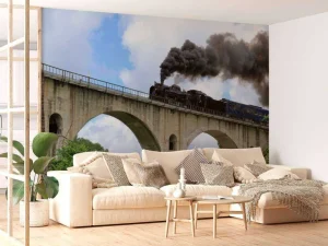 Fashion Stoomtrein op een viaduct fotobehang Transport | Architectuur