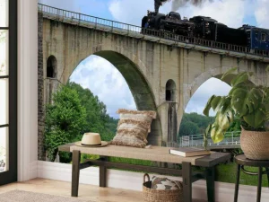 Fashion Stoomtrein op een viaduct fotobehang Transport | Architectuur