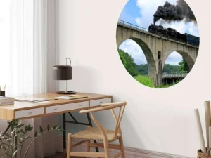 Fashion Stoomtrein op een viaduct fotobehang Transport | Architectuur