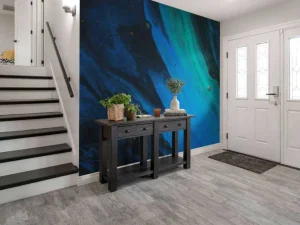 Clearance Structuur met blauwe en groene accenten fotobehang Gang | Oppervlakten