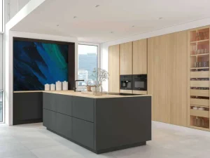 Clearance Structuur met blauwe en groene accenten fotobehang Gang | Oppervlakten