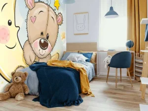 Clearance Teddybeer met de maan fotobehang Babykamer