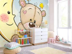 Clearance Teddybeer met de maan fotobehang Babykamer