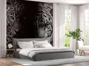Fashion Tijger en luipaard in zwart-wit fotobehang Hobbykamer