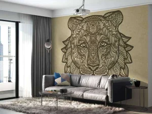 New Tijger hoofd met een grunge achtergrond+ fotobehang Hobbykamer | Gang