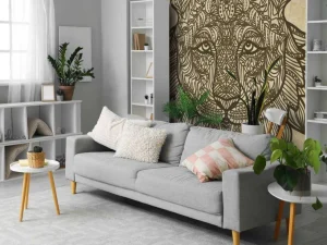 New Tijger hoofd met een grunge achtergrond+ fotobehang Hobbykamer | Gang