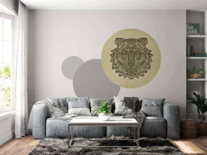 New Tijger hoofd met een grunge achtergrond+ fotobehang Hobbykamer | Gang