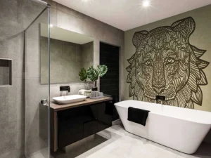 New Tijger hoofd met een grunge achtergrond+ fotobehang Hobbykamer | Gang