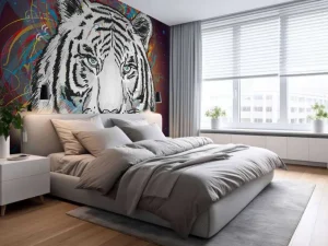 New Tijger in de ruimte vector fotobehang Tienerkamer | Kinderkamer