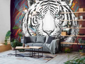 New Tijger in de ruimte vector fotobehang Tienerkamer | Kinderkamer