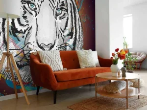 New Tijger in de ruimte vector fotobehang Tienerkamer | Kinderkamer