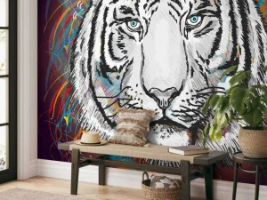 New Tijger in de ruimte vector fotobehang Tienerkamer | Kinderkamer