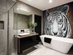 New Tijger in de ruimte vector fotobehang Tienerkamer | Kinderkamer