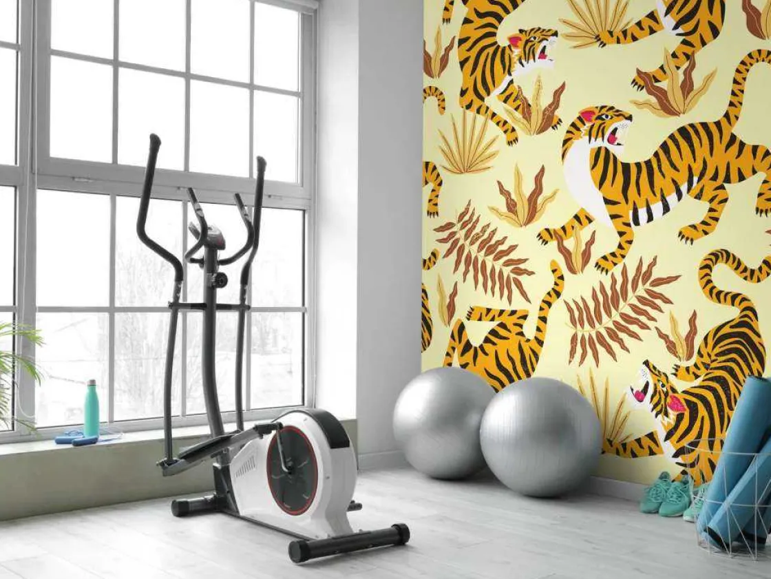 tijger_met_bladeren_print_5.webp Discount Tijger met bladeren print fotobehang Kinderkamer