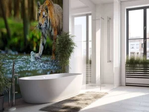 Discount Tijger op een rivier fotobehang Dieren