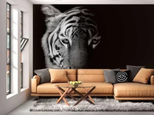 Outlet Tijger op zwarte achtergrond fotobehang Dieren