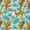 Outlet Tijger print met een blauwe achtergrond fotobehang Tienerkamer | Kinderkamer