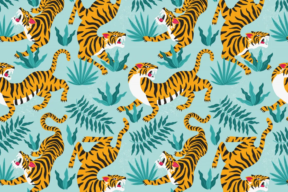 tijger_print_met_een_blau_0.webp Outlet Tijger print met een blauwe achtergrond fotobehang Tienerkamer | Kinderkamer
