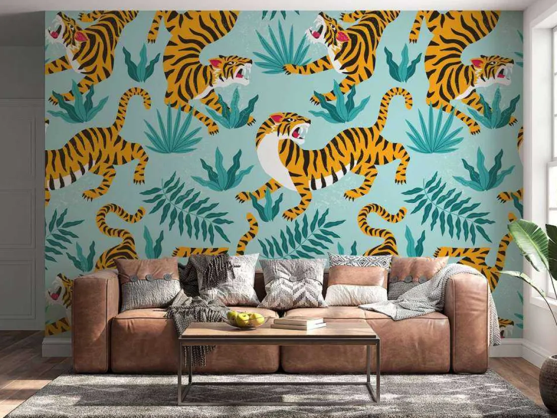 tijger_print_met_een_blau_10.webp Outlet Tijger print met een blauwe achtergrond fotobehang Tienerkamer | Kinderkamer
