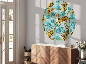 Outlet Tijger print met een blauwe achtergrond fotobehang Tienerkamer | Kinderkamer