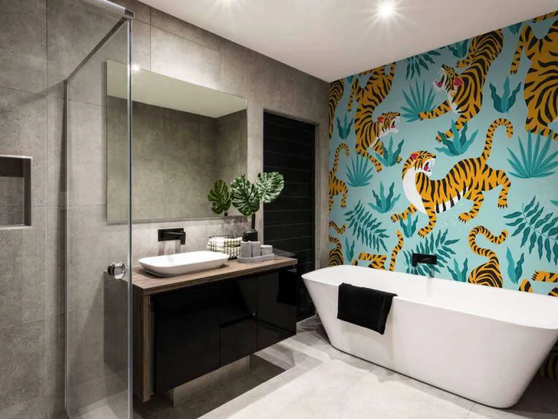 tijger_print_met_een_blau_8.webp Outlet Tijger print met een blauwe achtergrond fotobehang Tienerkamer | Kinderkamer