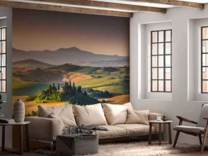 Online Toscaans landschap met wijngaarden fotobehang Bloemen