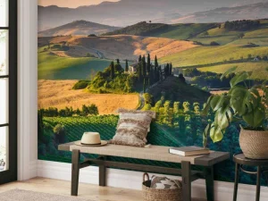 Online Toscaans landschap met wijngaarden fotobehang Bloemen
