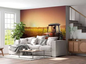 Sale Tractor bij zonsondergang fotobehang Kinderkamer | Transport