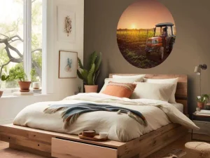Sale Tractor bij zonsondergang fotobehang Kinderkamer | Transport