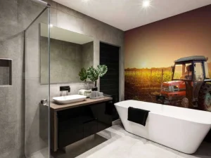 Sale Tractor bij zonsondergang fotobehang Kinderkamer | Transport