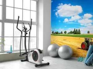 New Tractor verplaatst hooibalen fotobehang Transport | Steden