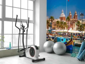 Outlet Traditionele boten in de haven van Marsaxlokk, Malta fotobehang Transport | Architectuur