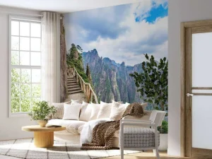 Discount Trap langs een berg fotobehang Architectuur