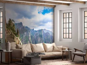 Discount Trap langs een berg fotobehang Architectuur