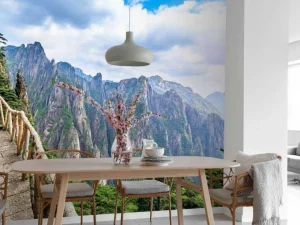Discount Trap langs een berg fotobehang Architectuur