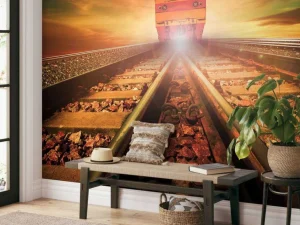 Hot Trein bij zonsondergang fotobehang Transport