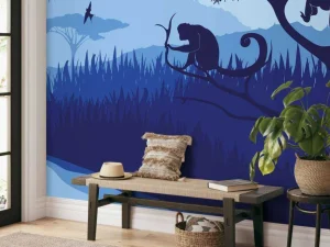Hot Tropen in het blauw fotobehang Hobbykamer | Dieren