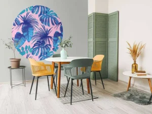 Sale Tropische bladeren met een roze achtergrond fotobehang Tienerkamer | Bloemen