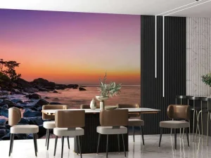 Fashion Tropische kust met een paarse hemel fotobehang Kunst & Design