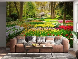 Clearance Tulpencreaties in een park fotobehang Steden | Architectuur