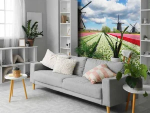 Outlet Tulpenveld onder een bewolkte hemel fotobehang Steden | Architectuur